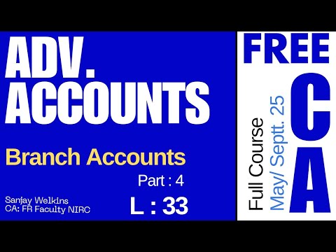 L- 33  CA Inter Adv. Accounts YT Batch May 25 , Branch Accounts - 4 Sanjay Welkins #cainter