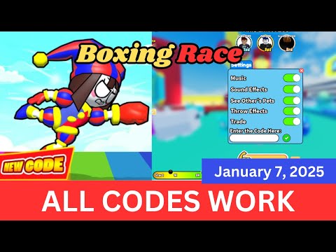 *ALL Codes Work* Pomni Boxing Race ROBLOX, January 7, 2025