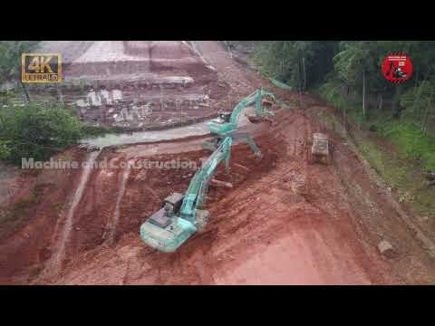 Drone Video! Kobelco SK200 Excavator and Bulldozer digging and screening Land