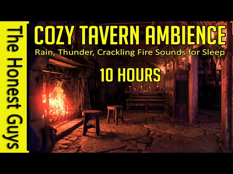 Cozy Medieval Tavern: Rain, Thunder, Crackling Fire Sounds for Sleep (10 Hours)