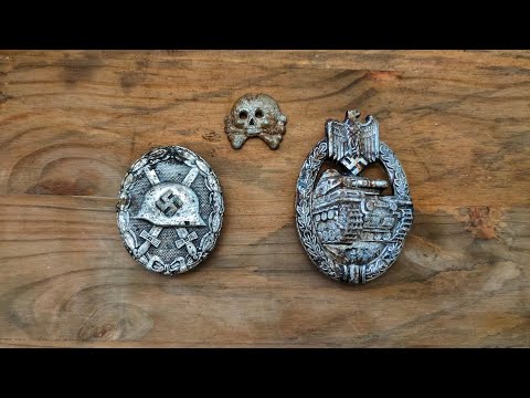 Cleaning WW2 German Panzer Collar Tab Skull 💀  GB38 | Silver Wound Badge | Silver Grade Tank Badge