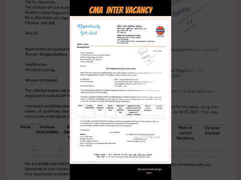 Job Vacancy Alert_CMA INTER Qualified| Last Date to apply:24-01-2025| #shortsfeed #trending #shorts