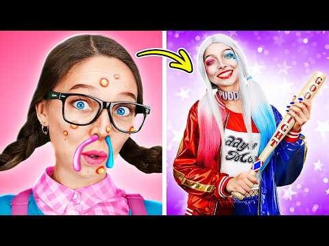 🤓 From Nerd To Beauty Superhero 🦸🏽‍♀️✨ The EXTREME MAKEOVER of Nerd to Harley Quinn 👸🏻