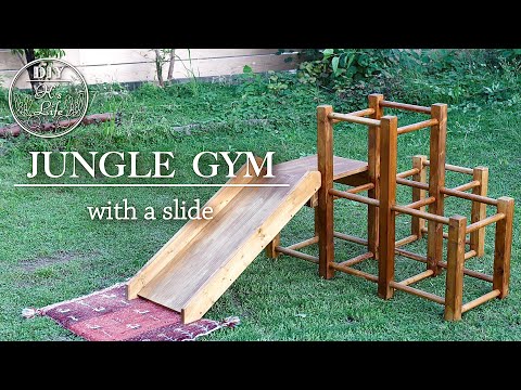 Jungle gym assembled only with woodworking bonds (slides use screws)