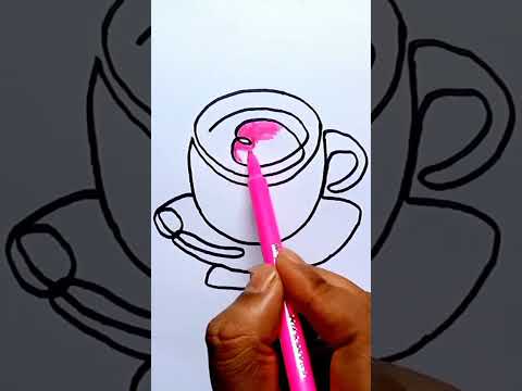 one line drawing cup of tea with love easy #viralshort #youtubeshort #shorts #easyartwithbiplab