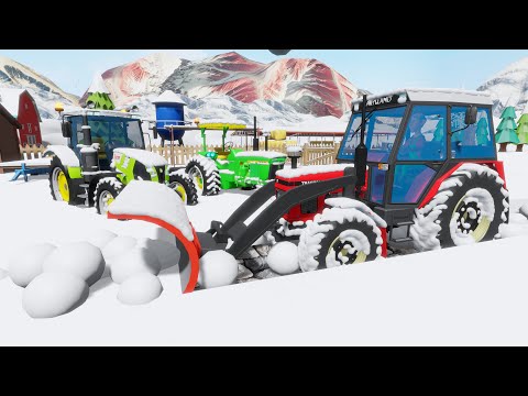 Tractor in Action: Fighting Snowdrifts & Clearing Snow from Farm - Plow Ready for Winter Challenges!