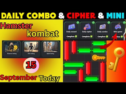 Hamster Kombat mini game 15 September / Puzzle game Solved / mini game today / Cipher Codes today