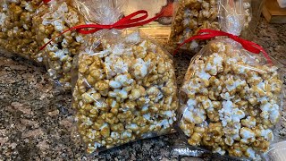 Baked Caramel Covered Popcorn using Nora's Microwave Caramel Corn recipe