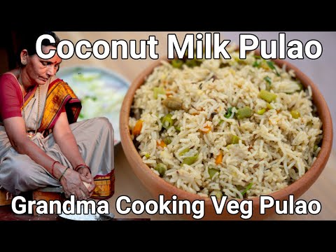 Grandma Making Village Style Coconut Milk Vegetable Pulao Recipe with Simple & Refreshing Raita