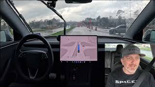 Tesla Full Self Driving 13.2.2 in the rain & wet roads on a Saturday afternoon in Houston, TX-4K HD