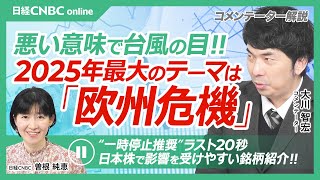 【大川智宏氏・2025年最大テーマは欧州危機】影響受ける日本株銘柄紹介はラスト20秒で／欧州株価指数TOPIXやS&P500と比べ低迷／債務危機とドイツのEU離脱／独低迷、自動車株の軟調／仏財政悪化も