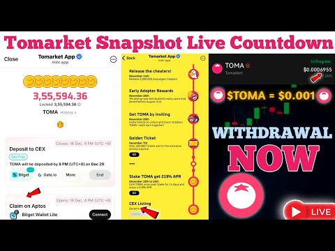 LIVE 🔴 !! Tomarket final snapshot 😱 !! Tomarket Live Countdown 😱!! tomarket listing value 🔥 !!