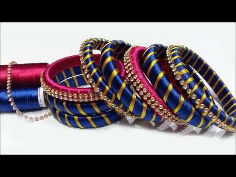 How to make silk thread bangles with gold drop chain | multi color threads