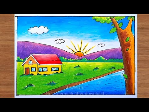 Easy Mountain Scenery Drawing | How to draw a easy scenery | Beautiful scenery drawing | Kisholoy