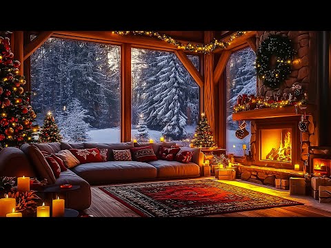 ❄ Beautiful Christmas Music With Fireplace 🎄 | Relaxing Holiday Ambiance in Cabin | Cozy Jazz House