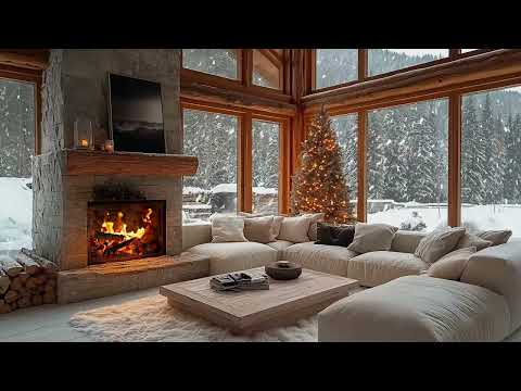 Winter Tranquility ❄ | Warm Firewood Sounds & Winter Snowfall Ambience for Stress-Free Nights