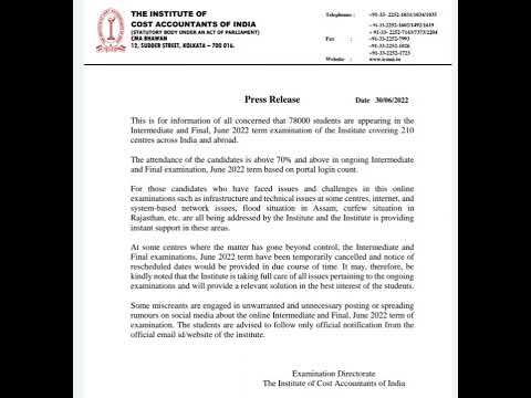 Breaking New For CMA students | ICMAI Press Release regarding on going exam #cma #icmai #cmaexams