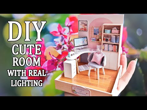 Miniature office ー DIY dollhouse kit Corner of happiness, Cute room World of creativity