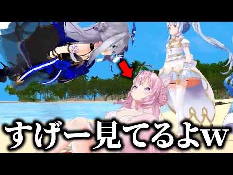 【切り抜き】バグで挙動不審になってるかなたんに爆笑するマリンとぺこら【宝鐘マリン・兎田ぺこら/おうち3D凸待ち】