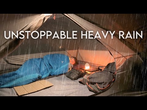 UNSTOPPPABLE Long Heavy Rain Until Morning‼️Solo Camping in Long Heavy Rain