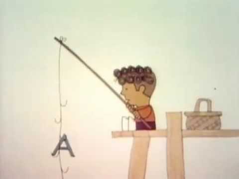 Classic Sesame Street animation - a boy fishes alphabet letters