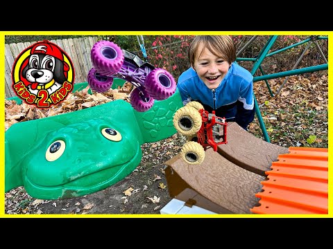 MARVEL Monster Jam & Hot Wheels Monster Trucks 🐢 TURTLE JUMP TREADMILL RACE