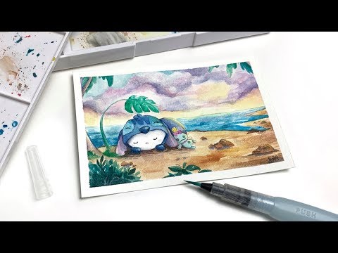 Stitch Watercolor Painting (a little speedpaint ^_^) Sakura Koi Watercolors