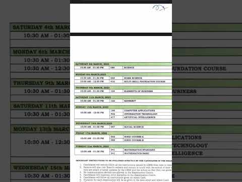 CBSE board class 10 and 12 date sheet, session 2022 - #board date sheet 2023￼