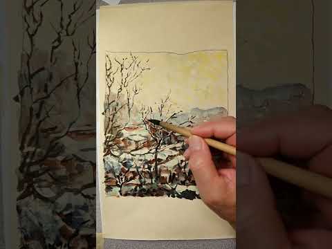 Master Study of Marie Braquemond's French Winter Landscape 1897 Watercolor on Paper-backed Silk