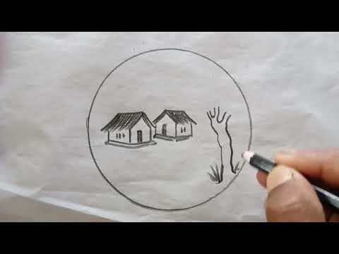 Village Scenery drawing easy/How to draw a Village Scenery..