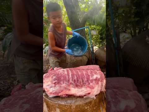 Yummy pork ribs cooking