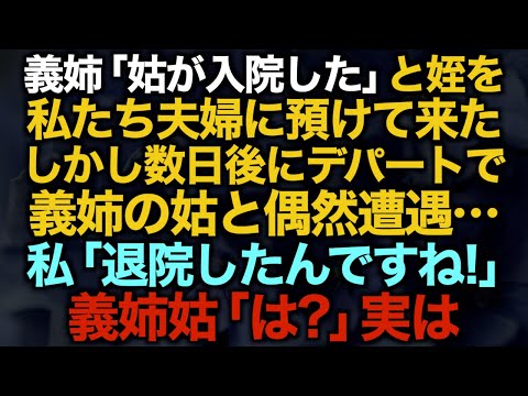 【スカッとする話】義姉「姑が入院した」と姪を私たち夫婦に預けて来たしかし数日後にデパートで義姉の姑と偶然遭遇…私「退院したんですね！」義姉姑「は？」実は…【修羅場】