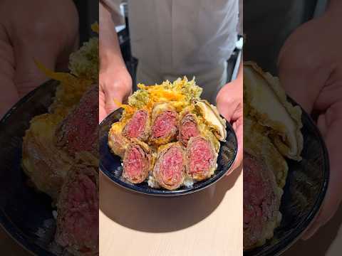 黒毛和牛をレアに揚げた天丼！肉の旨みとジューシーな味わいがたまらない【レア天丼 銀座三よし：銀座】