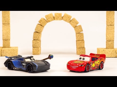 Jackson Storm Plays with Portals Stop Motion Cars Miss Fritter Pizza