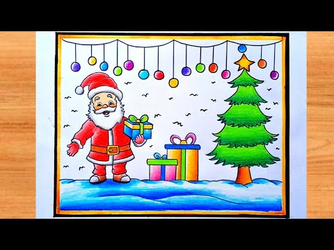 Easy Christmas drawing | How to draw Christmas tree and Santa claus | Merry Christmas drawing