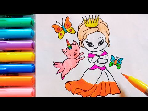 Drawing and Painting  Unicorn with Princess  for Kids & Toddlers | Simple Drawing, Coloring #drawing