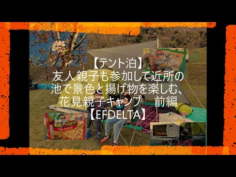 【ワンタッチテント＋FIELDOORカーサイドタープ】友人親子も参加して近所の池で景色と揚げ物を楽しむ、花見親子キャンプ　前編【EFDELTA+電子レンジ】