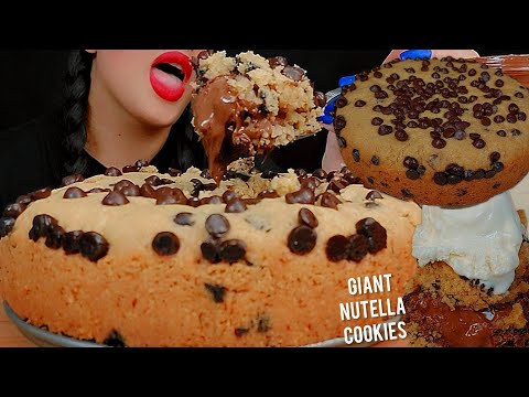 🍪🍫Nutella cookie pie 👅whit ice-cream and milk ASMR|먹방 누텔라 쿠키파이🍪eating sounds| notalking 🐾