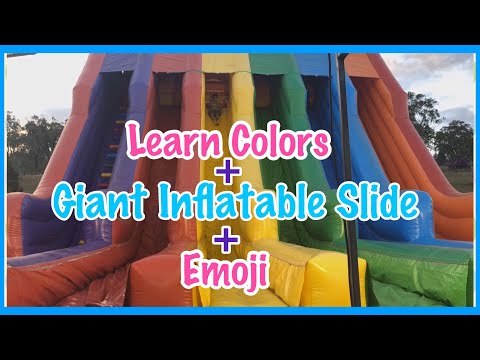 Learn Colors with Giant Inflatable Slide and Emoji