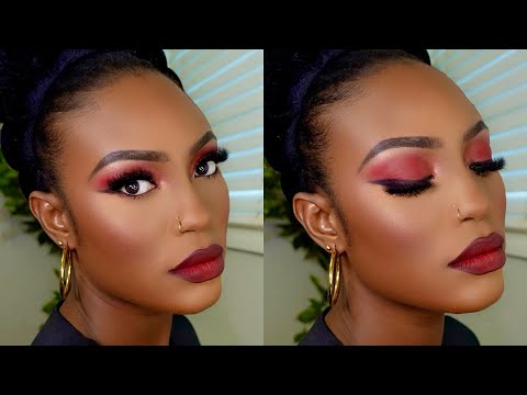 FLAWLESS MATTE MAKEUP TUTORIAL FOR BEGINNERS || RED MONOCHROMATIC MAKEUP #woc #darkskin #brownskin