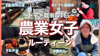 【農業女子】トマト農家の１日に密着★農家嫁のお仕事ルーティーン動画です！４月のトマト農家の１日｜お弁当〜袋詰め〜直売所出荷〜草刈り〜｜モーニングルーティーン〜ナイトルーティーンまで！(私の自己紹介)