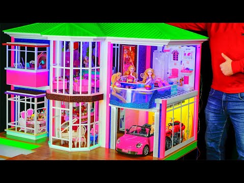 How to Make a Barbie Mega Miniature Doll House! Kitchen and swimming pool, Bedroom, Elevator!