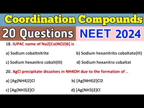 Coordination Compounds Class 12 MCQ | NEET Chemistry 2024 | Inorganic Chemistry