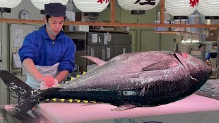 GIANT BLUEFIN TUNA cutting Master | World’s Sharpest Tuna Knife. Japan Street Food