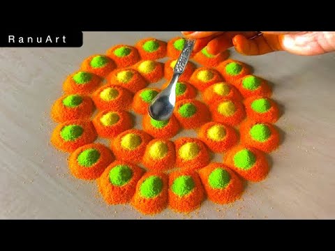 2 simple round rangoli designs with colour|rangoli designs for diwali simple and easy small|Ranu Art