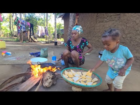 African Village Life Of a Young Single Mother #cooking Cardamom Bread Served With Coconut Beans