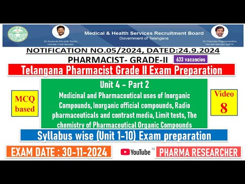 Telangana Pharmacist Grade-II exam Preparation II Unit 4 - part 2 II Unit 1-10 exam preparation