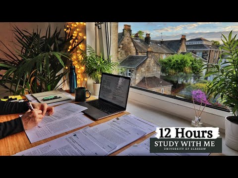 12 HOUR STUDY WITH ME on A RAINY DAY⎢ Background noise, 10 min Break, No music, Study with Merve