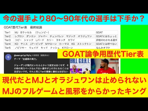 今の選手より80〜90年代の選手は下手か？「MJのフルゲームと風邪をからかったキング」GOAT論争用歴代Tier表　NBA2024〜25