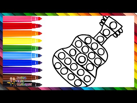 Draw and Color a Guitar POP IT 🎸🔴🟠🟡🟢🔵🟣🌈 Drawings for Kids